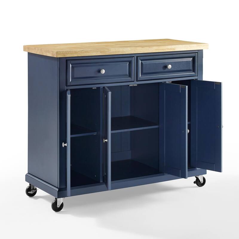 Full Size Kitchen Cart with Stainless Steel Top - Mobile Island with Tiered Shelf & Storage