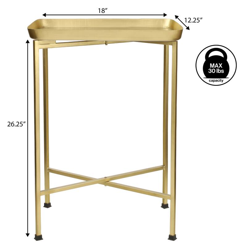 Sterling 26.25" Industrial Metal Foldable End & Side Table w/ Mirrored Tray Top, By JONATHAN Y