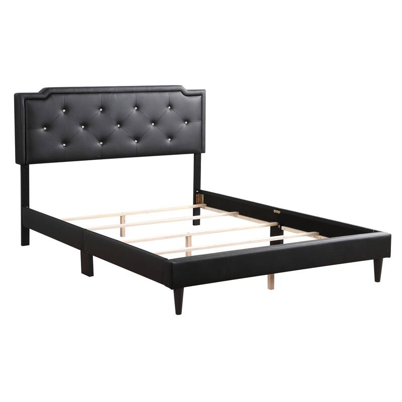 Sleek Black Full Bed with Adjustable Headboard