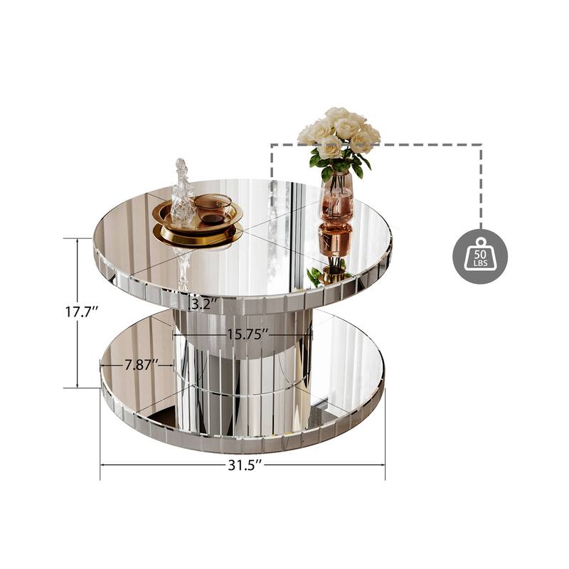 GDF Studio - Bremen Art Deco Round Mirror Coffee Table with Double-Tier Design