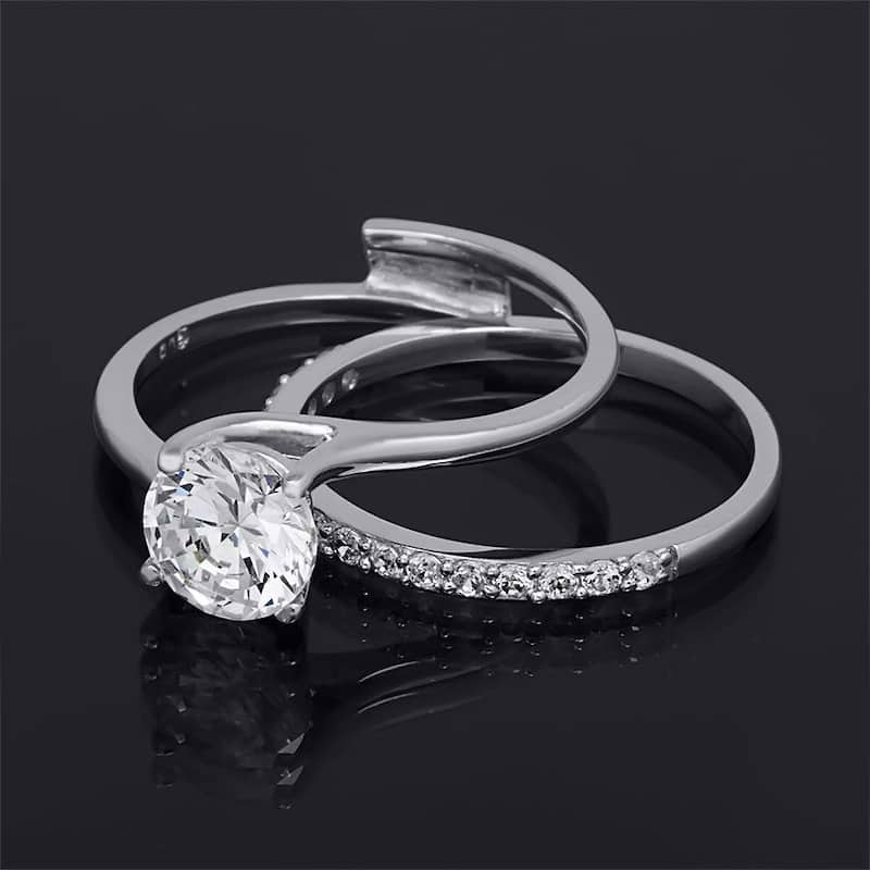1.45 Ct Interlocking Wedding Band Bridal Ring Set Silver Size 5-9