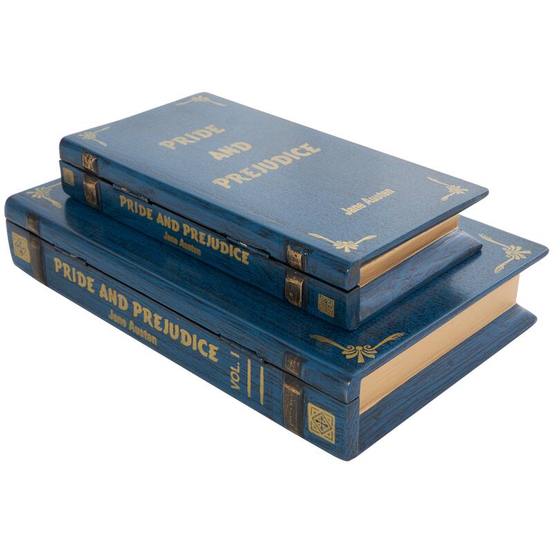 Blue, Green, Brown or Red Wooden Storage Faux Book Box (Set of 2)