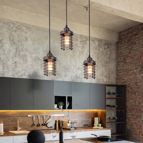 Modern Rustic Antique Metal Pendant Cage Island Lighting Fixture for Dining Room - D 3.9"*H 6.7"