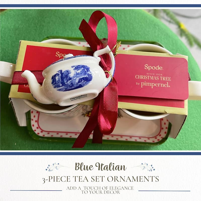 Spode Blue Italian 3 Piece Tea Set Ornaments