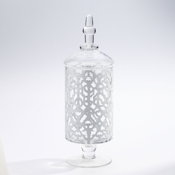 15" Clear Handblown Jar with Finial Lid Tabletop Decor - N/A