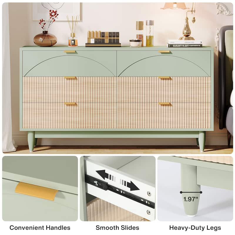 Modern 6-Drawer Dresser for Bedroom, 55 Inches Chest of Drawers