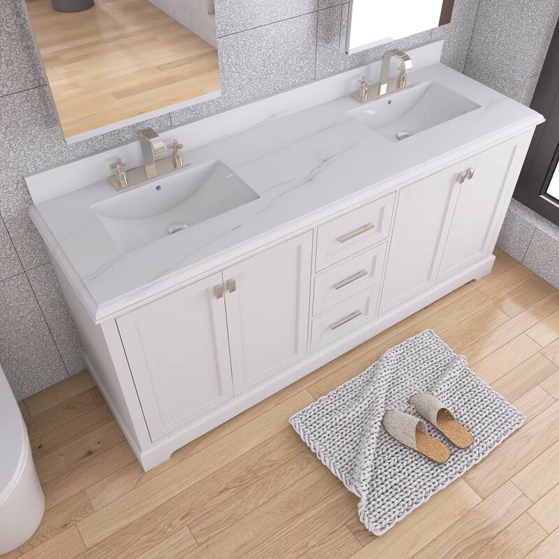 60/72 Inches Plywood Freestanding Bathroom Vanity Set with Drawer and Ceramic Sink