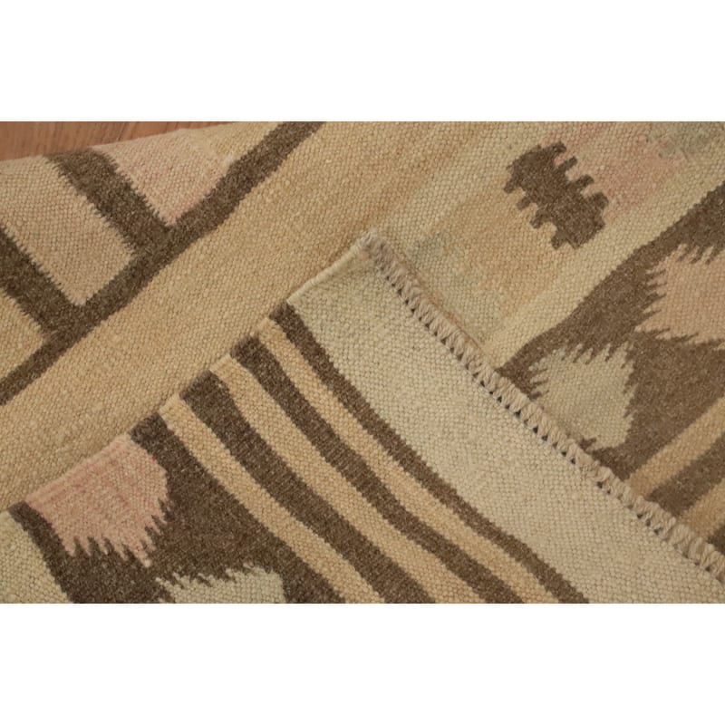 Hand Woven Oriental 100% Wool Carpet Southwestern Tribal Pink Kilim Runner Rug - 9' 2'' X 2' 7''