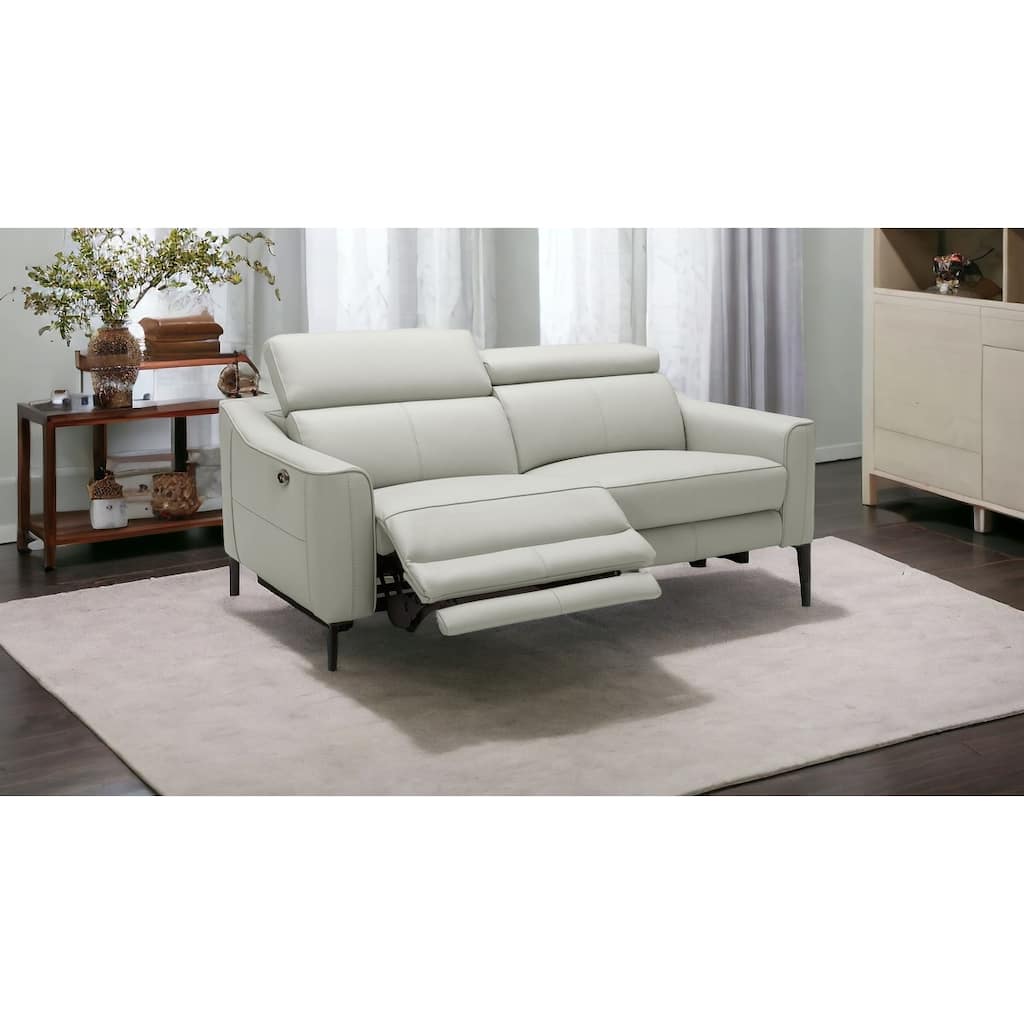 HomeRoots 60" Gray And Black Top Grain Leather Power Reclining Loveseat