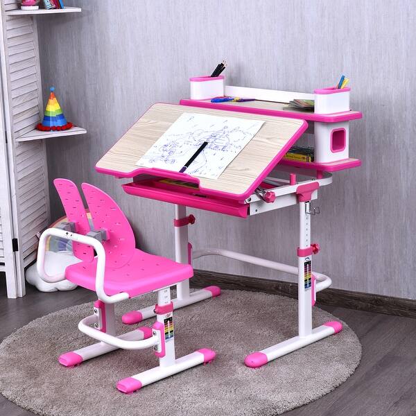 Shop Costway Children S Desk Chair Set Height Adjustable Study