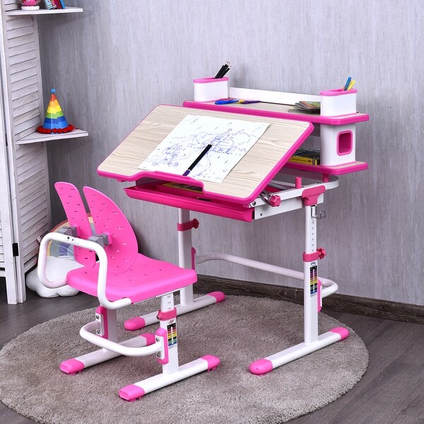 Costway Children's Desk Chair Set Height Adjustable Study Table