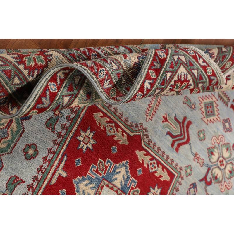 Geometric Kazak Oriental Area Rug Hand-Knotted Wool Carpet - 6'7" x 9'5"