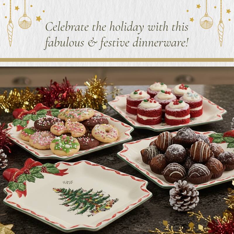 Spode Christmas Tree Ribbons Canape Plate - 8" L x 6.5" W