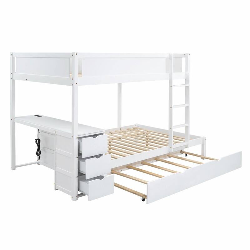 Full-Over-Full Bunk Bed with Twin Trundle, Storage & Built-In Desk