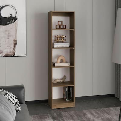 Slim Design Bookcase With 5-Tier Shelves,Vertical Freestanding Display Storage,Natural Oak