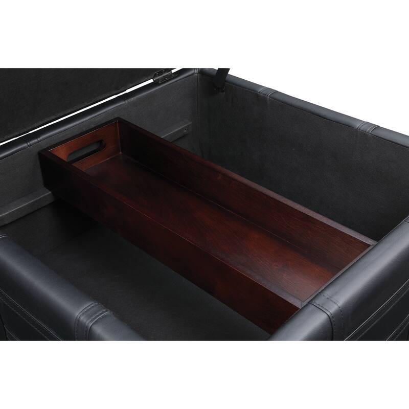 Detour Strap Square Storage Ottoman in Faux Leather