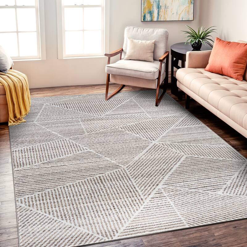 Contemporary Geometric Stripe Area Rug - 7' 10" x 10' - Cream