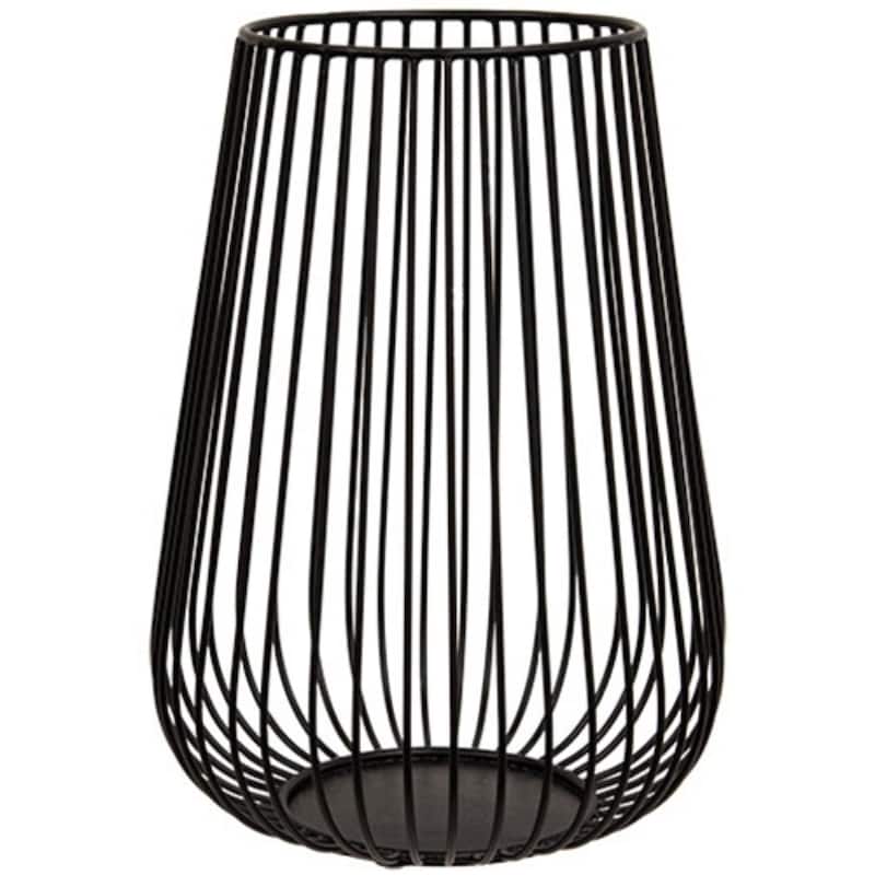 Modern Black Metal Wire Sleek Pillar Candle Holder for Living Room or Bedroom Decor - Large