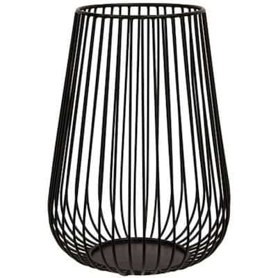 Modern Black Metal Wire Sleek Pillar Candle Holder for Living Room or Bedroom Decor