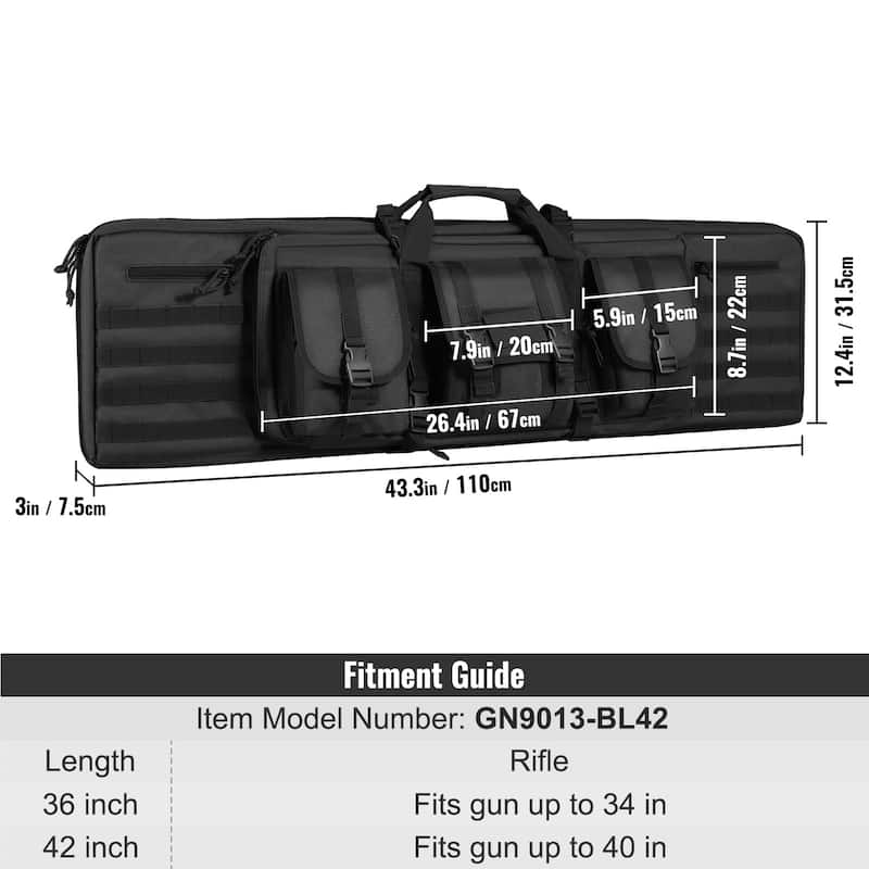 Rifle Bag, Tactical Double Long Gun Bag, Soft Rifle Case with Lockable Zipper, Portable Handle & Shoulder Strap