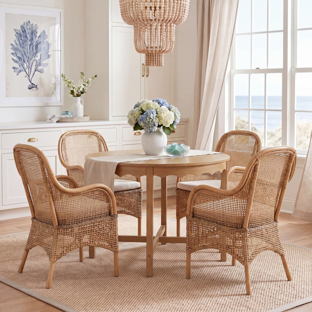 SAFAVIEH Rosalia Coastal Rattan Accent Chair with Cushion - 23.4" W x 24.8" L x 32.7" H - 23Wx25Dx33H