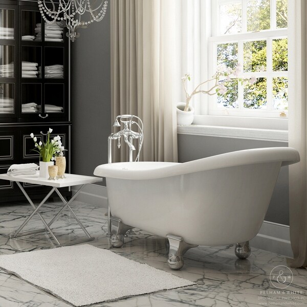 Pelham White Luxury 60 Inch Clawfoot Slipper Tub with Chrome