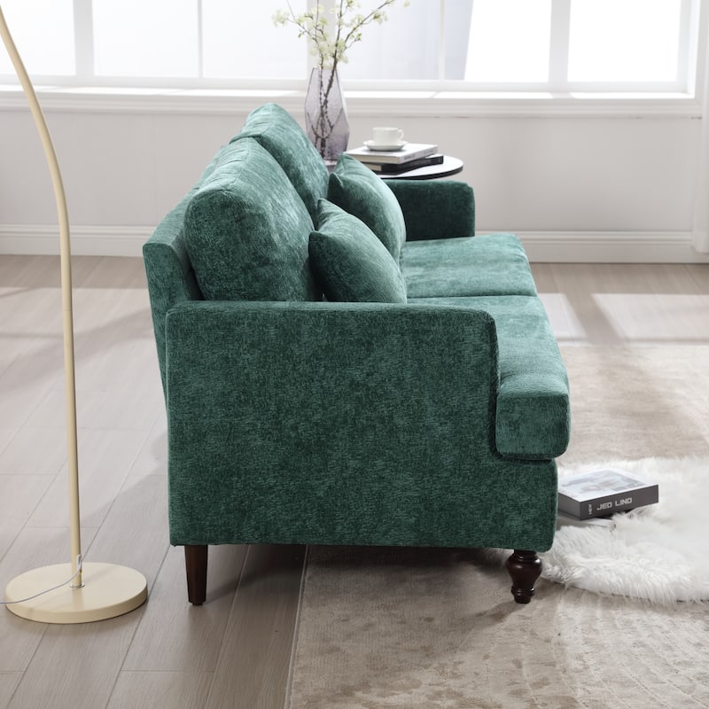Green 68.9'' Chenille 2-Seater Sofa with Detachable Cushions and Wooden Legs