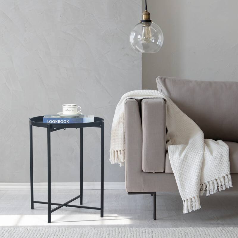 Adeco Gold End Table Metal Waterproof Snack Beside Table Accent Coffee Table - 16.9""(D)x 16.9""(W)x 20.5""(H)