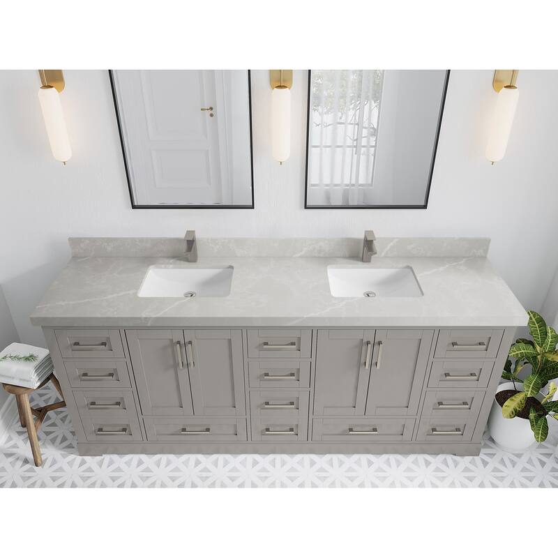 Willow Collection 84 in W x 22 in D x 36 in H Boston Double Bowl Sink Bathroom Vanity with Countertop - 2"Pearl Gray - Elephant Skin Gray