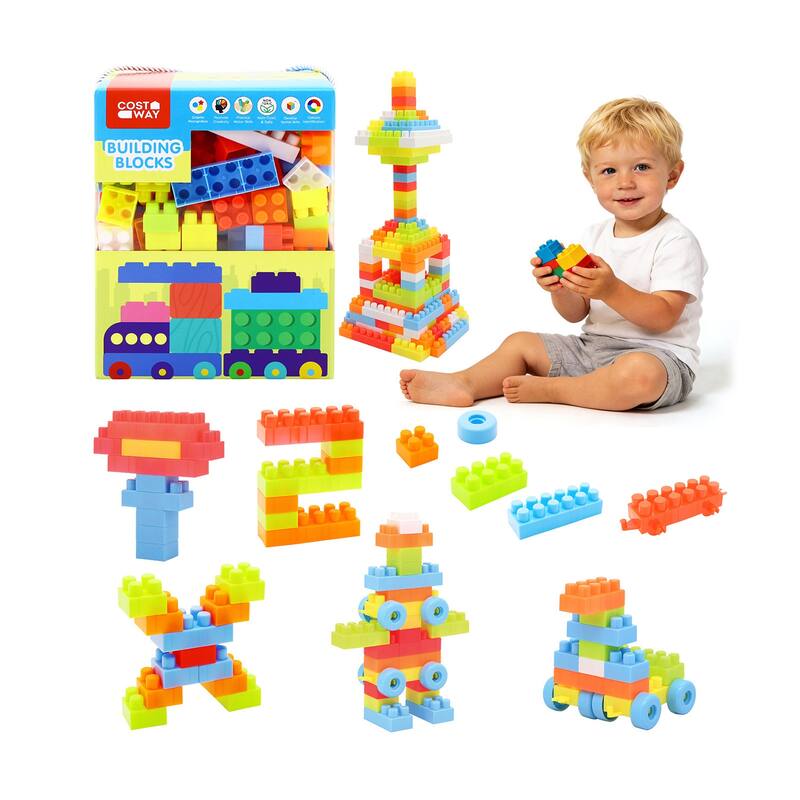 Gymax 150 Pcs Toddler Building Blocks Toy Stacking Block Set for 3+