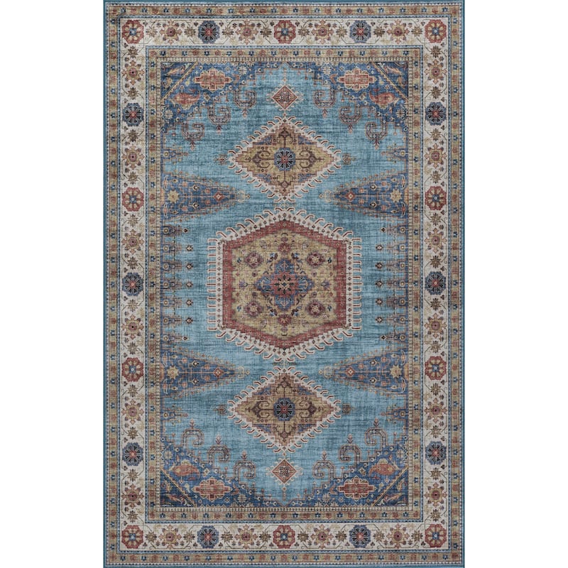 Momeni Karachi Traditional Area Rug with Non-Skid Backing - Blue - 2' 3" x 8' - Runner