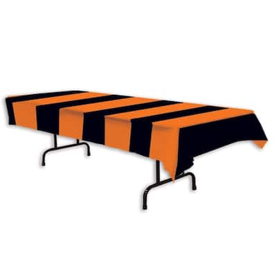 12 Black Orange Striped Halloween Banquet Table Covers 108"