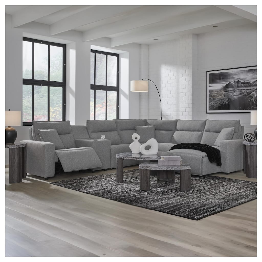 Signature Design by Ashley Modmax Gray 6-Piece Reclining Sectional with Storage Console - 143" W x 125" D x 41" H