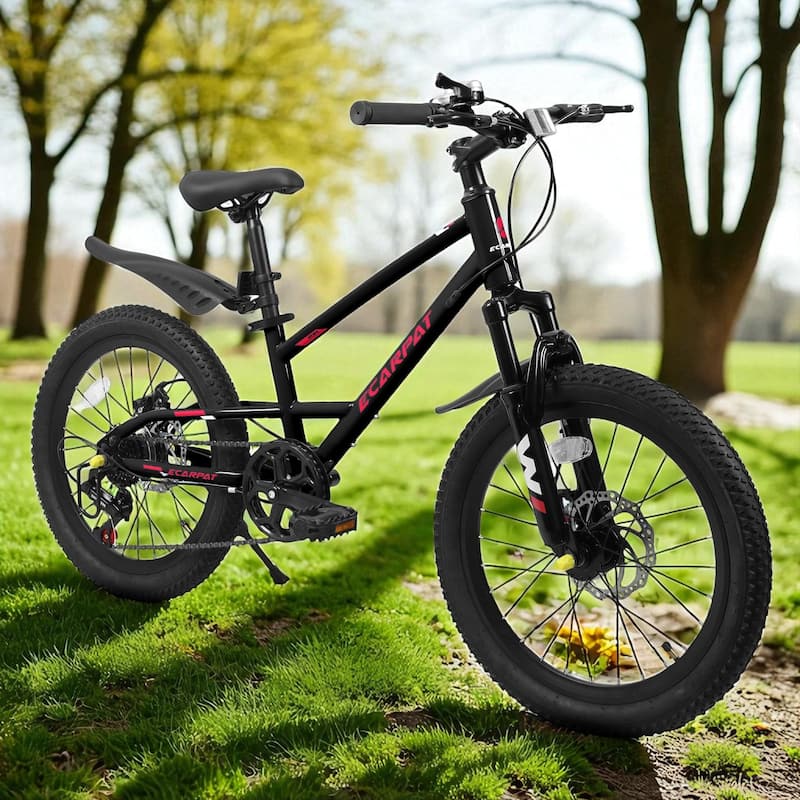 20 Inch Kids Mountain Bike with Front Suspension, 7-Speed, Steel Frame, Boys & Girls Ages 6-12 - Black