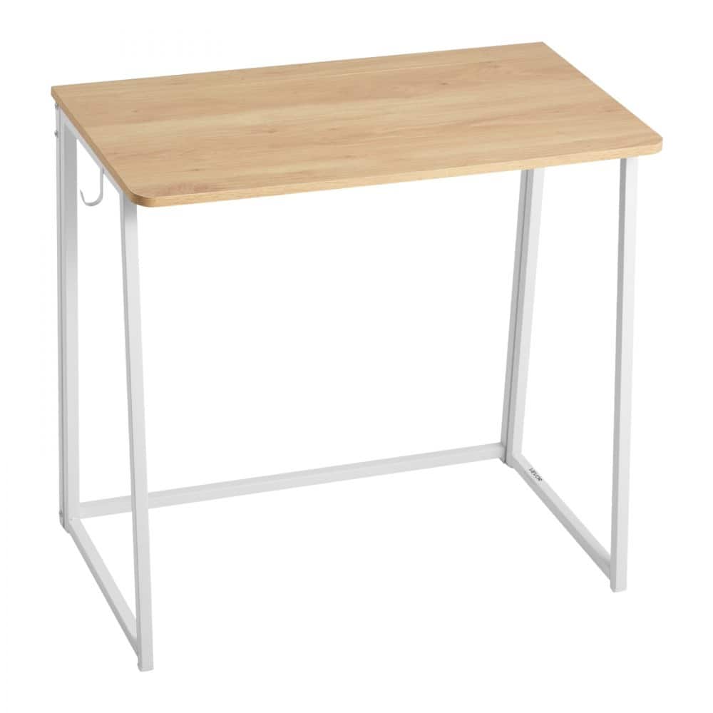 Wood Foldable Computer Desk with White Sturdy Steel Frame for Home Office and Study