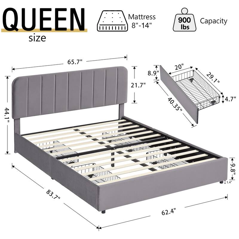 Javlergo Upholstered Platform Bed Frame with Storage Drawers and Adjustable Headboard, No Box Spring Needed
