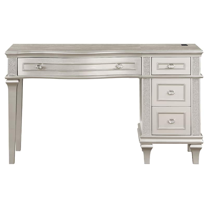 Evangeline 4-drawer Vanity Desk Makeup Table Silver Oak