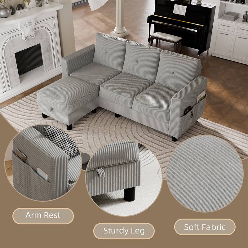 Futzca Modern L-shaped Convertible Sectional Sofa w/ Reversible Chaise