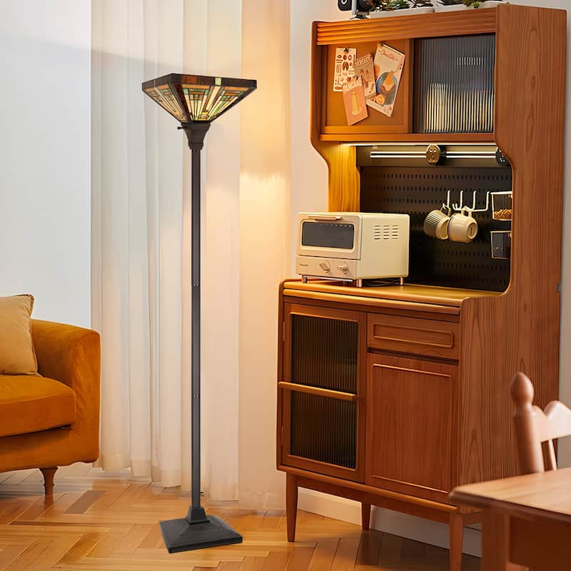 Tiffany-Style 1-Light Torchiere Floor Lamp 12" Shade - Multicolored