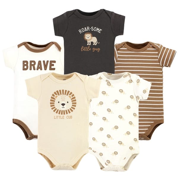 slide 1 of 1, Hudson Baby Infant Boy Cotton Bodysuits, Brave Lion 5 Pack 0-3 Months - Brave Lion 5 Pack