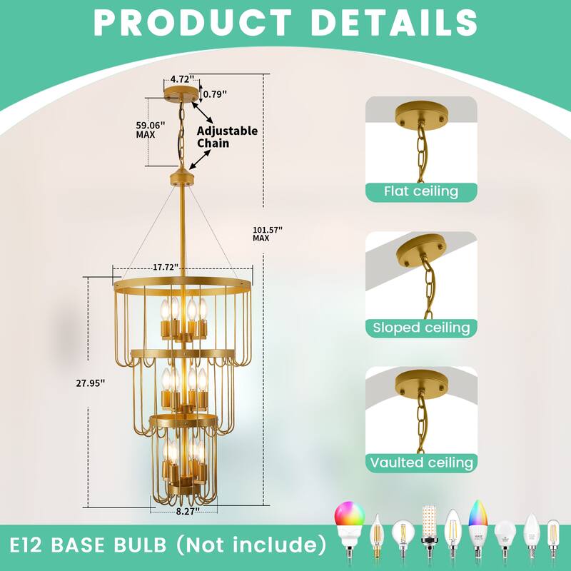 Farmhouse 12 Light Lantern Tiered Chandelier, Modern Foyer Lighting Fixture for Entryway,Large Chandeliers for High Ceilings