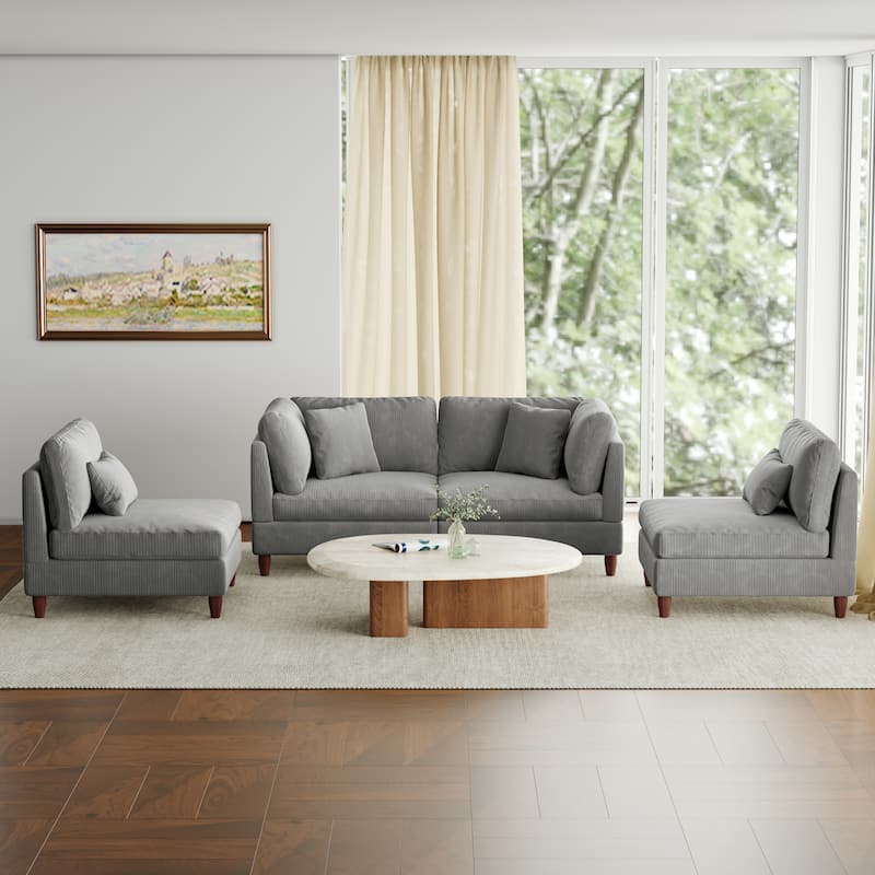 4-Piece Oversized Reversible Upholstered Sectional Modular Sofa