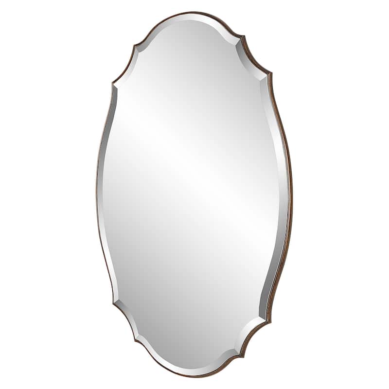 28 x 42 Modern Round Accent Mirror with Curved Edges, Bronze, Gold Finish