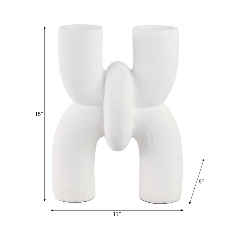 Ceramic Modern X Shape Decorative Vase - White, 15"