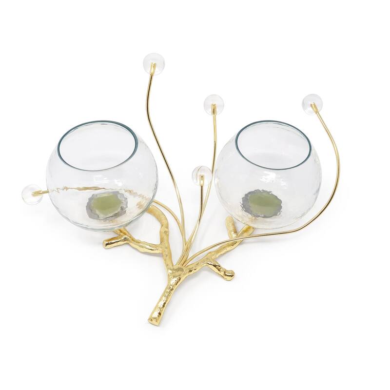Bowl Branch Centerpiece with Ball Design - Gold/Clear Ball - 2 Bowl