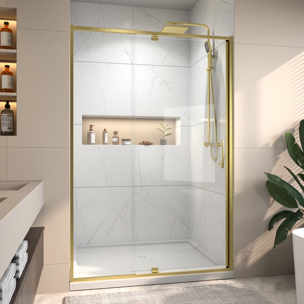 Modland 44-48"x71'' Adjustable Pivot Shower Door - Auto-Lift Hinge, Magnetic Seal, 6 Finishes for Uneven Walls - 48''x 71''