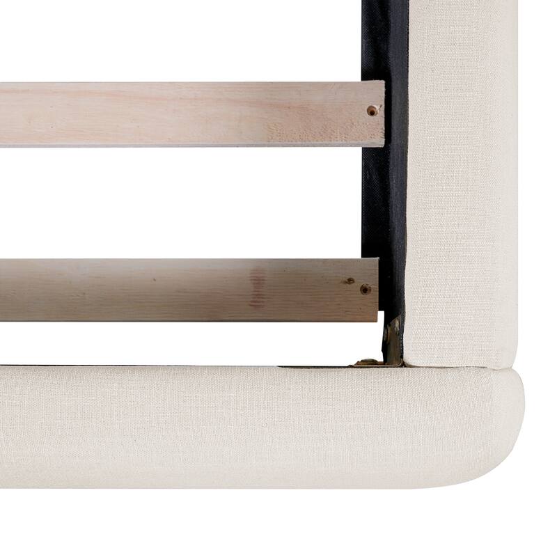 Christopher Knight Home - Modern Upholstered Linen Fabric Bed Frame with Wooden Leg - with Curved Headboard Design