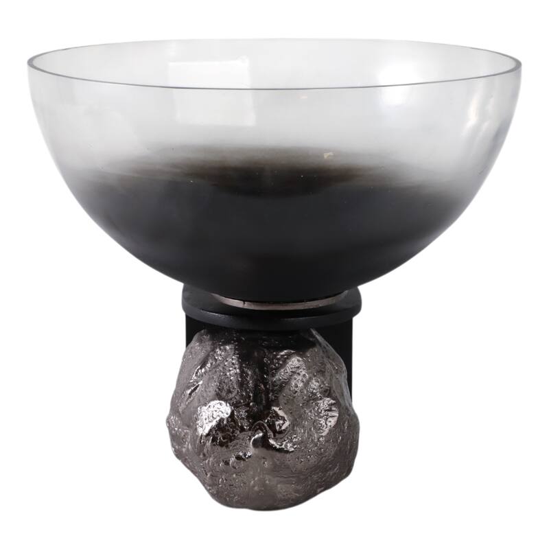 Glass Decorative Bowl with Textured Metal Base and Modern Glam Design