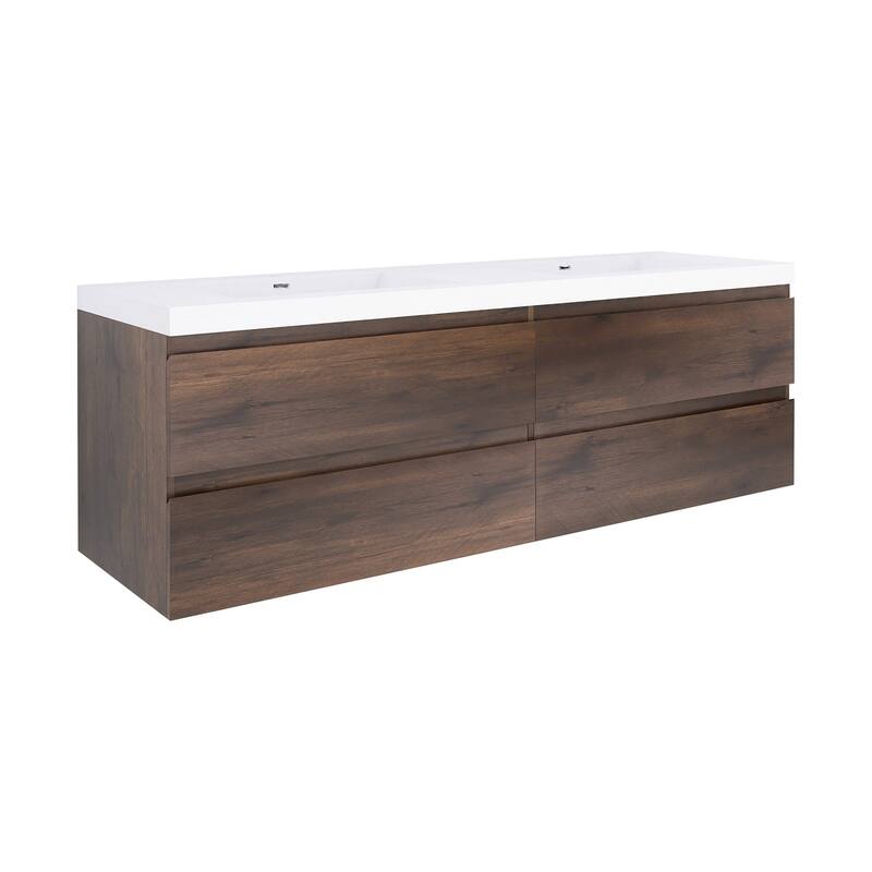 MDF Wall-Mounted Bathroom Vanity Set in Rose Wood with Integrated Culture Marble Sink