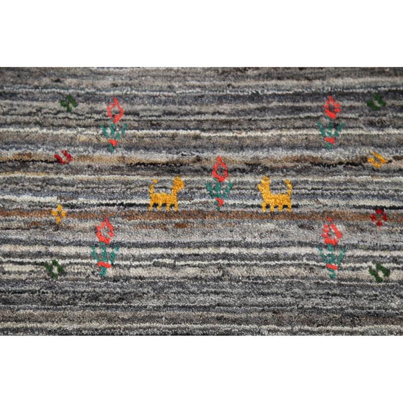 Striped Gabbeh Oriental Area Rug Handmade Wool Carpet - 5'2"x 8'0"